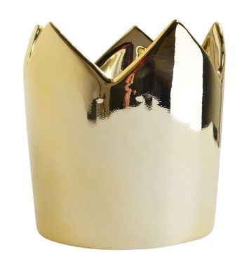Doniczka korona ceramiczna, złota, 13-13-14,5 cm