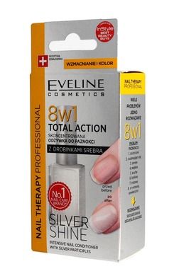 Eveline, Nail Therapy, lakier odżywka do paznokci 8w1, Total Action Silver Shine