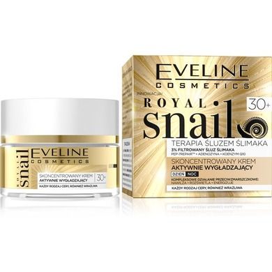 Eveline, Royal Snail 30+ terapia śluzem, ślimaka skoncentrowany krem aktywnie wygładzający na dzień i na noc, 50 ml