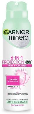 Garnier, Mineral, dezodorant, spray 6in1 Protection 48h cotton Fresh, skin+clothes, 150 ml