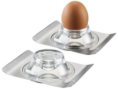 Gefu, podstawki na jajko ze stali nierdzewnej z podstawką na skorupki, 2 szt.