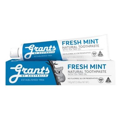 Grants of Australia, Fresh Mint Natural Toothpaste, naturalna odświeżająca pasta do zębów bez fluoru, 110 g