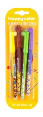Happy Color, długopis wymazywalny, Żyrafy, niebieski, 0,5 mm, 4 szt.