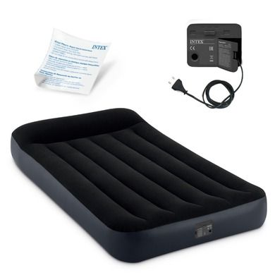 Intex, jednoosobowe łóżko dmuchane z poduszką, wbudowana pompka, 220-240V