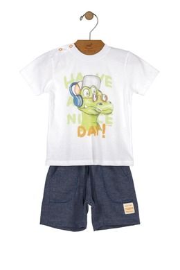 Komplet chłopięcy, T-shirt, Szorty, biało-granatowy, krokodyl, Up Baby