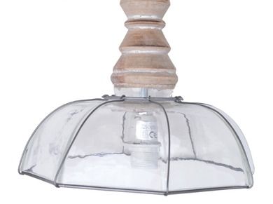 Lampa drewniano-metalowa, szklany klosz, 25-25-27 cm