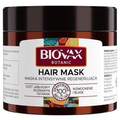 L`biotica, Biovax Botanic, maska do włosów intensywnie regenerująca, ocet jabłkowy, rozmaryn i tatarak, 250 ml