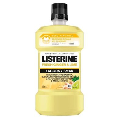 Listerine, Fresh ginger & lime, płyn do płukania jamy ustnej, łagodny smak, 500 ml