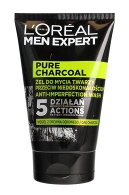 L'Oreal Paris, Men Expert Pure Charcoal, żel do mycia twarzy przeciw niedoskonałościom, 100 ml