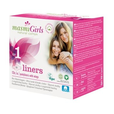 Masmi Girls, wkładki higieniczne z bawełny organicznej, size 1, 12 szt.