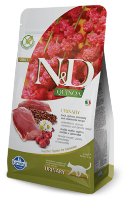 N&D Quinoa, Urinary, karma dla kotów dorosłych, kaczka, quinoa, żurawina i rumianek, 1,5 kg