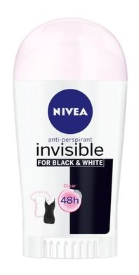 Nivea, Invisible Black&White, Clear, dezodorant, sztyft, damski, 40 ml