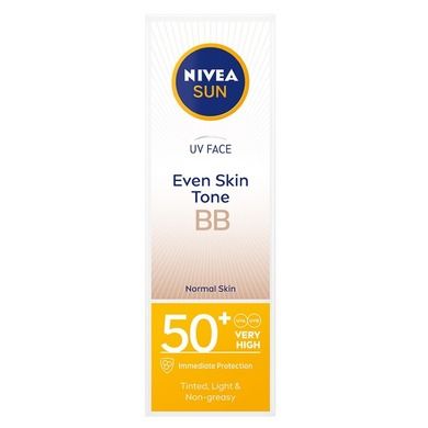 Nivea, Sun, UV Face, Even Skin Tone BB, nawilżający krem do twarzy BB z bardzo wysoką ochroną, SPF50+, 50 ml