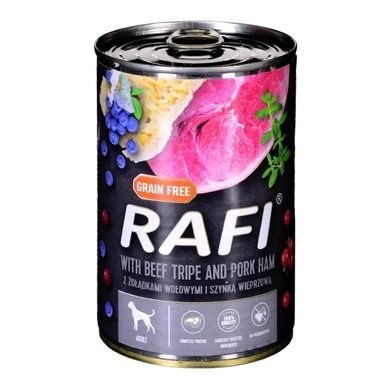 Rafi, karma mokra dla psa, szynka, żołądki wołowe, borówki, 400 g