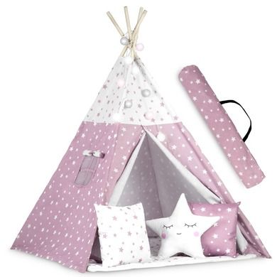Ricokids, Tipi, namiot dla dzieci, z girlandą i poduszkami, różowy