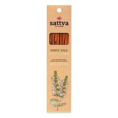 Sattva, Natural Indian Incense, naturalne indyjskie kadzidełko, Biała Szałwia, 15 szt.