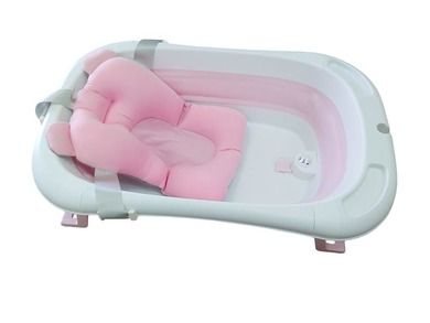 Silikonowa, składana wanienka dla niemowląt, termometr, poduszka, różowa