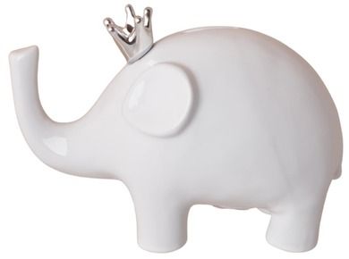 Skarbonka słoń biały ze srebrną koroną, duży, 22-10,7-15 cm