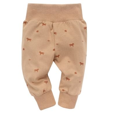Spodnie dresowe niemowlęce, bawełna organiczna, brązowe, koniki, Pinokio