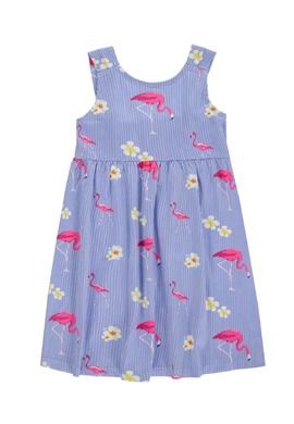 Sukienka dziewczęca bez rękawów, niebiesko-różowa, flamingi, kwiaty, Tom Tailor