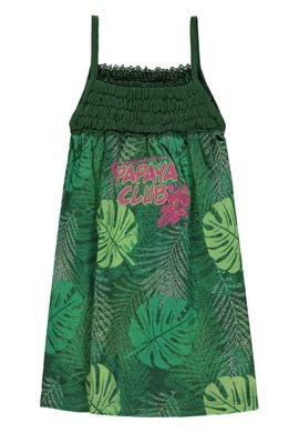Sukienka dziewczęca na ramiączka, zielona, rośliny, Papaya Club, Kanz