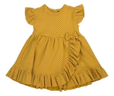 Sukienka dziewczęca z krótkim rękawem, żółta, kropeczki, Nicol