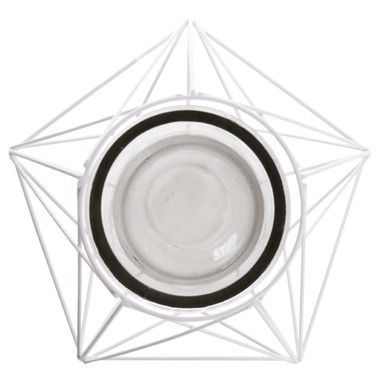 Świecznik metalowy geometryczny, duży biały, 24-15 cm