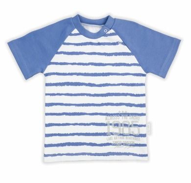 T-shirt chłopięcy, biało-niebieski, paski, Nicol