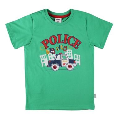 T-shirt chłopięcy, zielony, wóz policyjny, Tup Tup