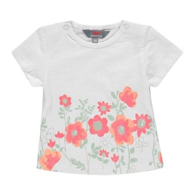 T-shirt dziewczęcy, biały, kwiaty, Kanz