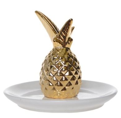 Talerzyk porcelanowy na biżuterię ze złotym ananasem, 10.8-10.8-9 cm