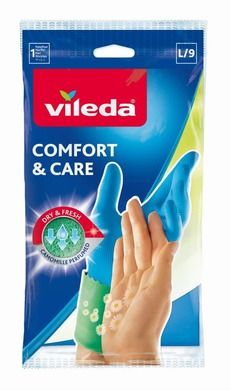 Vileda, Comfort&Care, rękawiczki ochronne, rozmiar L, niebieskie, 145744