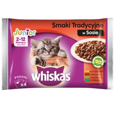 Whiskas, Junior, karma mokra dla kota, mięsne dania w sosie, saszetka, 4-100 g