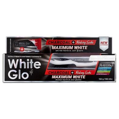 White Glo, Charcoal + Baking Soda Maximum White Toothpaste, wybielająca pasta do zębów, 150 g/100 ml + szczoteczka
