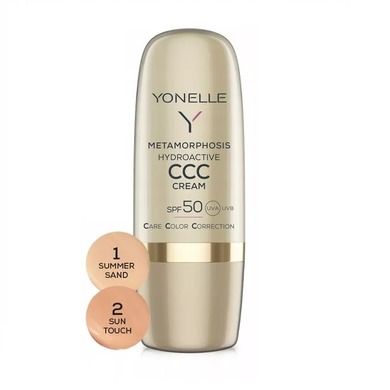 Yonelle, Metamorphosis Hydroactive CCC Cream SPF50, hydroaktywny krem koloryzujący do twarzy, 02 Sun Touch, 30 ml