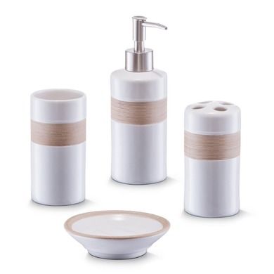 Zeller, ceramiczny zestaw akcesoriów łazienkowych, beż, 4 szt.