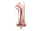 PartyDeco, balon foliowy, w kształcie cyfry 1, 86 cm, różowe złoto