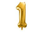 PartyDeco, balon foliowy, w kształcie cyfry 1, złoty, 86 cm