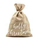 PartyDeco, Naturalne Święta, worek jutowy na prezenty Holly Christmas, biały napis, 30-42 cm