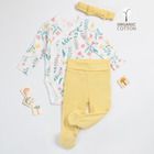 Cool Club, Komplet dziewczęcy, Body z długim rękawem, Półśpiochy, Opaska, bawełna organiczna, ecru, żółty