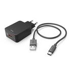 Hama, ładowarka sieciowa USB 3a + kabel USB-c, 1,5m, czarna