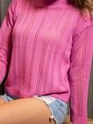Sweter damski, różowy, ażurowy wzór, Ilunari