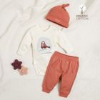 Cool Club, Komplet chłopięcy, Body z długim rękawem, Czapka, Spodnie dresowe, bawełna organiczna, ecru-brązowy