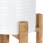 Home Styling Collection, doniczka na drewnianym stojaku, metalowa, 2 szt., biała