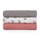 Petite&Mars, Moussy, pieluszka z muślinu bambusowego, Rose Rainbows, 68-68 cm, 3 szt.