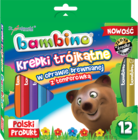 Bambino, kredki trójkątne z temperówką, 12 kolorów