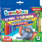 Bambino, kredki trójkątne z temperówką, 12 kolorów