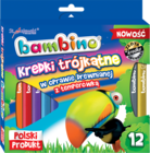 Bambino, kredki trójkątne z temperówką, 12 kolorów