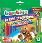 Bambino, kredki trójkątne z temperówką, 12 kolorów