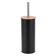 Altom Design, szczotka do wc w metalowej osłonie z pokrywą bambusową 9,5-26,5-38 cm, czarna